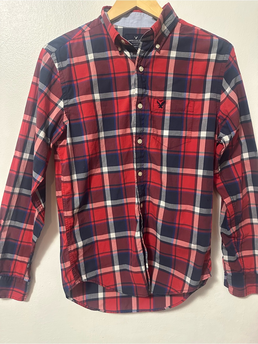 American eagle red and navy blue plaid